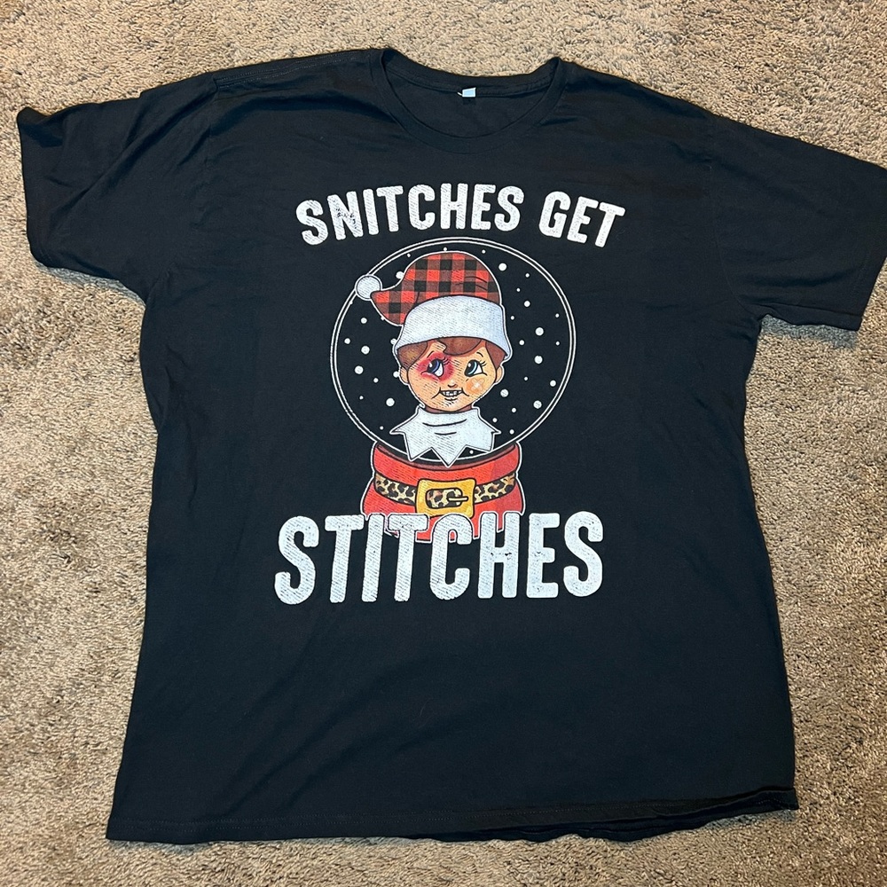 Snitches Get Stitches black t shirt elf on the shelf
